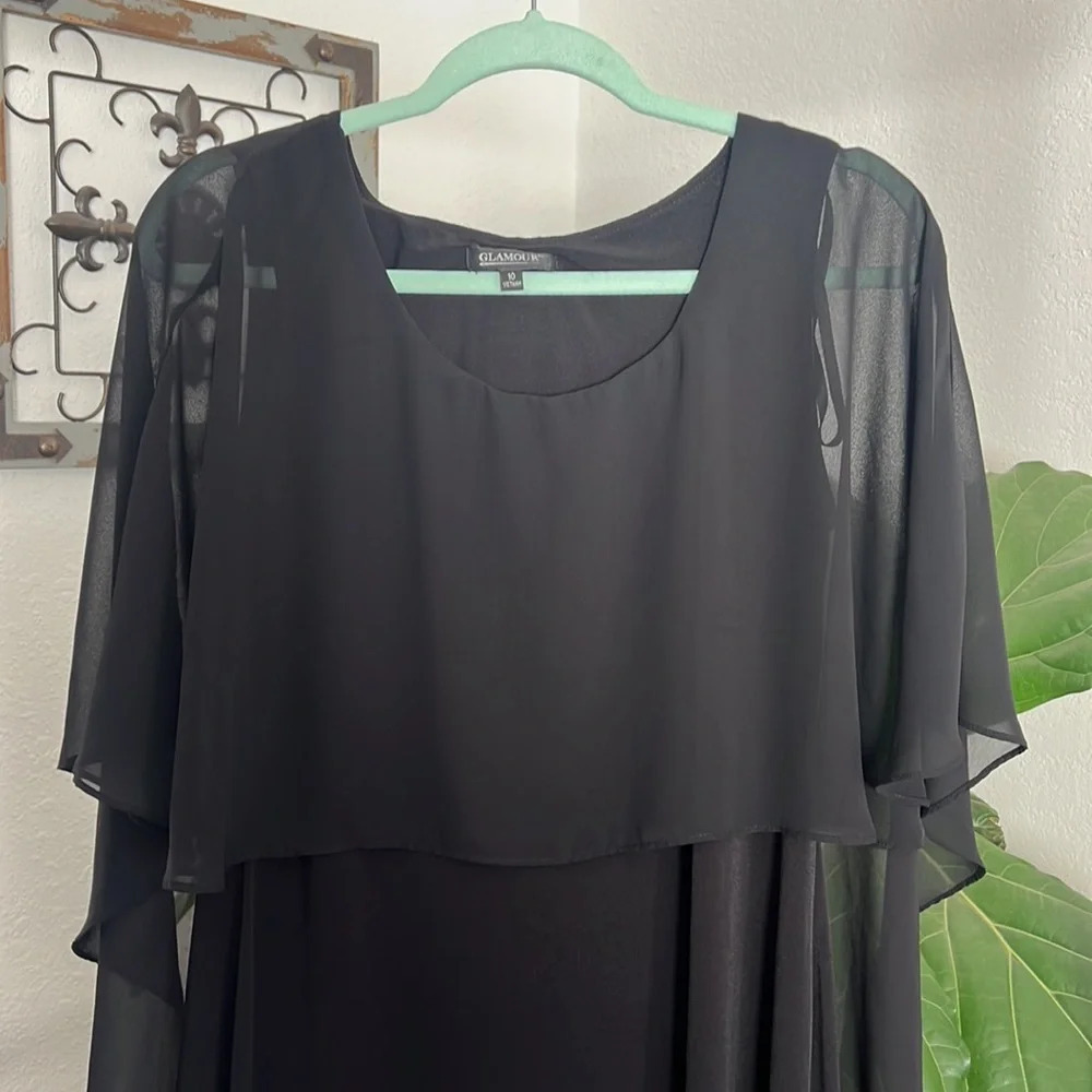 Glamour Women's Chiffon Capelet Dress.  Size 10 - Picture 2 of 4